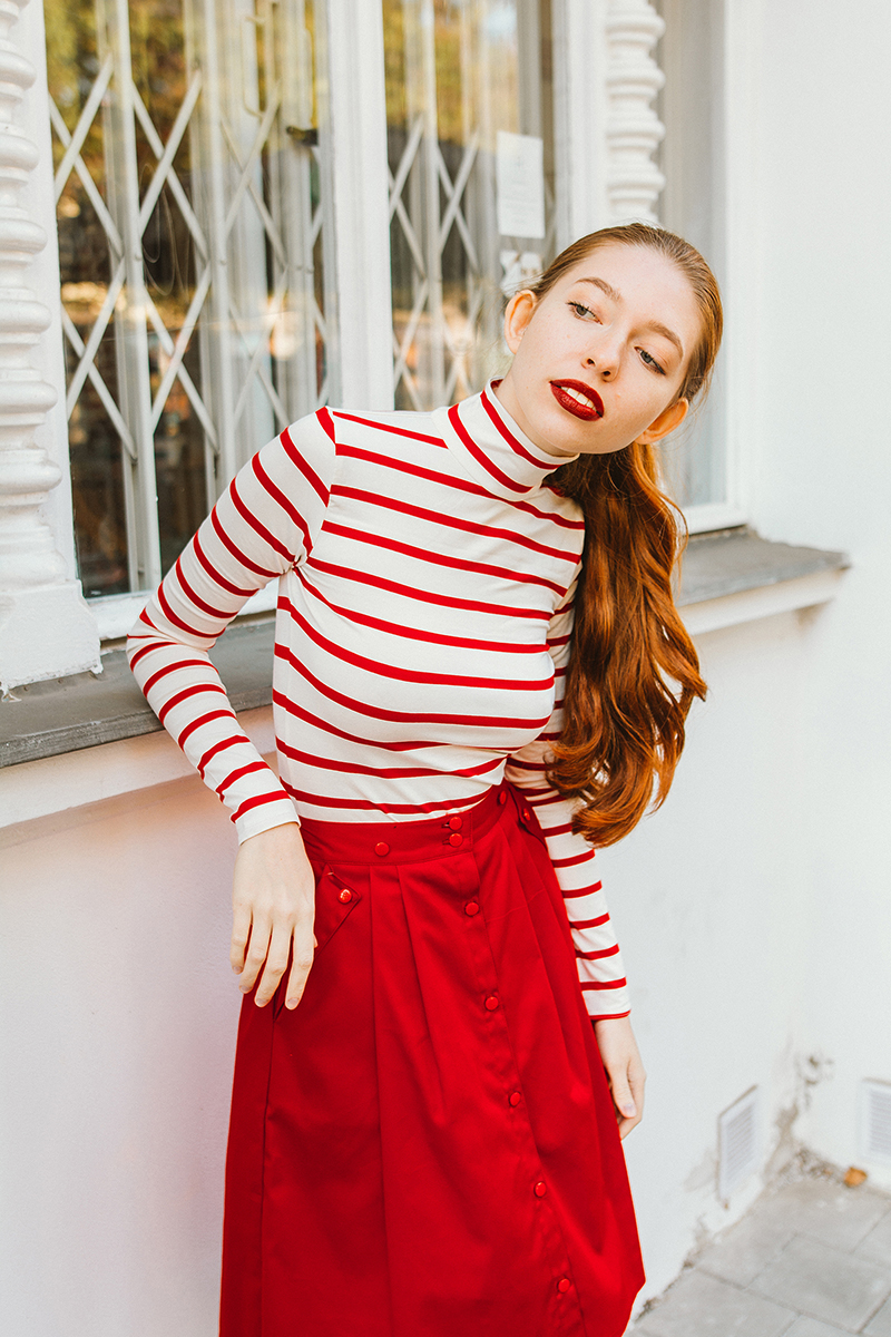 Bamboo rolák Luisa s dl. rukávem červeno smetanový proužek Velikost: XL