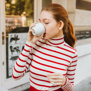 Bamboo rolák Luisa s dl. rukávem červeno smetanový proužek Velikost: XL