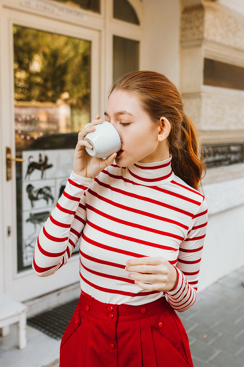 Bamboo rolák Luisa s dl. rukávem červeno smetanový proužek Velikost: XL