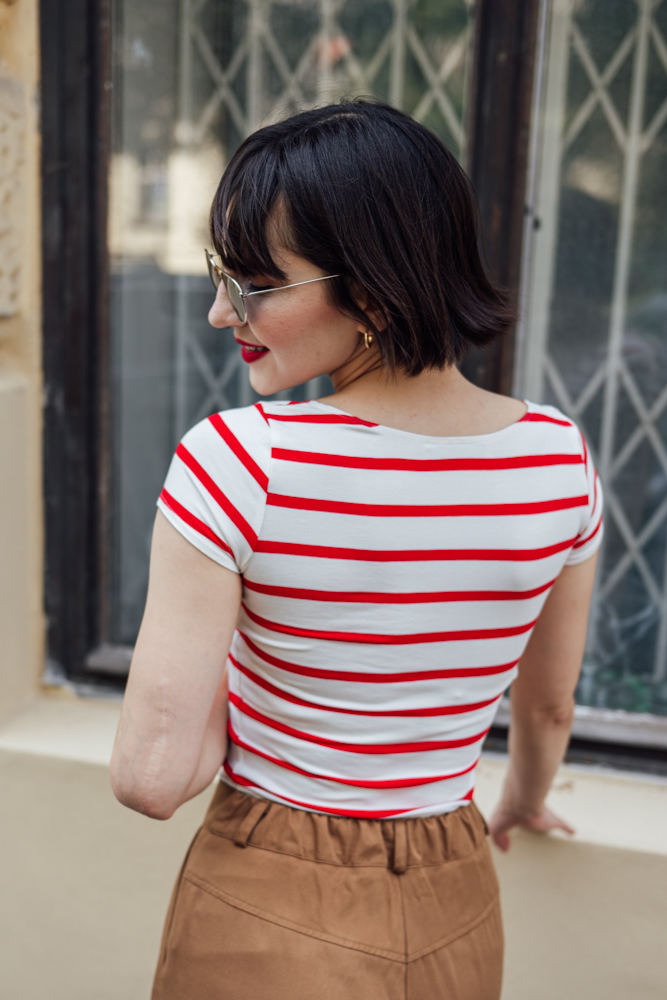 Bamboo tričko Amabile s kr. rukávem červeno-smetanový proužek Velikost: XL