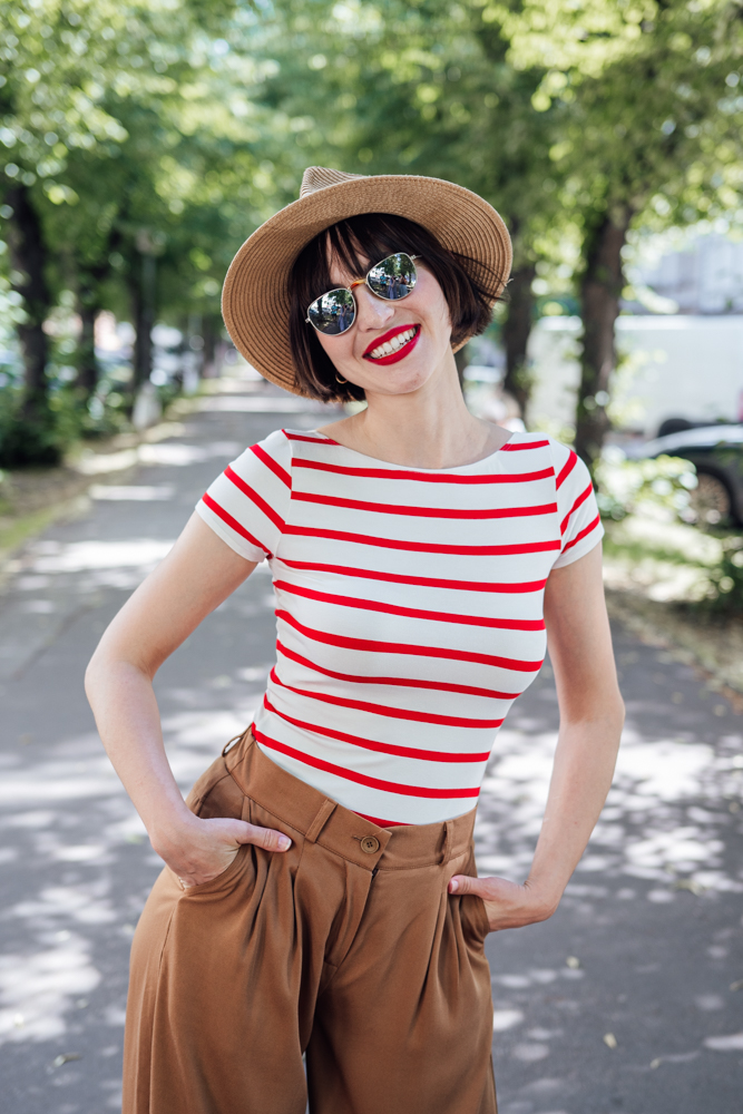 Bamboo tričko Amabile s kr. rukávem červeno-smetanový proužek Velikost: XL