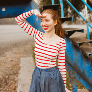 Bamboo tričko Marta s dl. rukávem červeno smetanový proužek Velikost: XL