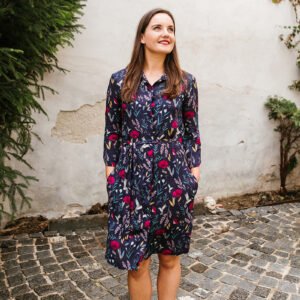 Košilové šaty Kolibříci a máky tříčtvrteční rukáv s manžetou Velikost: XS