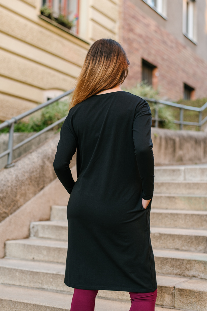 Šaty Lena černé s dlouhým rukávem z biobavlny Velikost: S