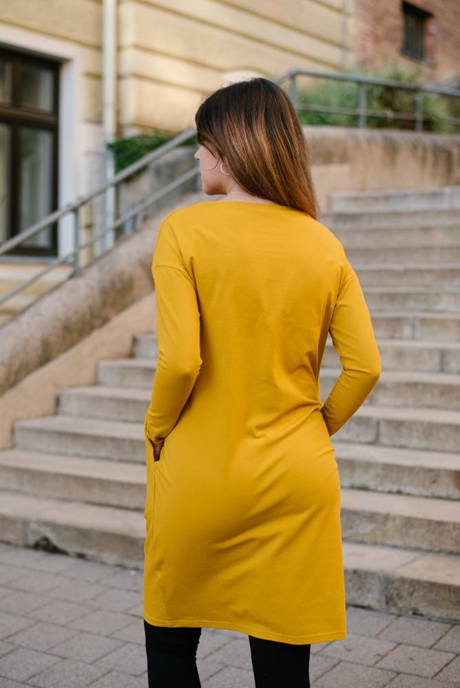 Šaty Lena žluté s dlouhým rukávem z biobavlny Velikost: XL