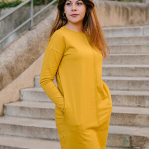 Šaty Lena žluté s dlouhým rukávem z biobavlny Velikost: XL