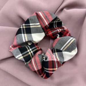 Tartanová gumička scrunchie červeno-bílá