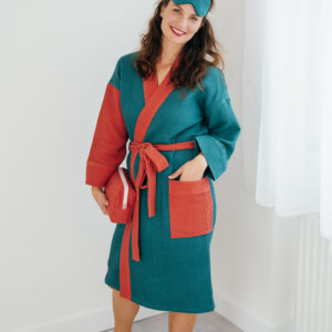 Wafflový župan nefritovo-cihlový Velikost: XL