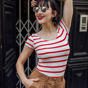 Bamboo tričko Marta s kr. rukávem červeno-smetanový proužek Velikost: XL