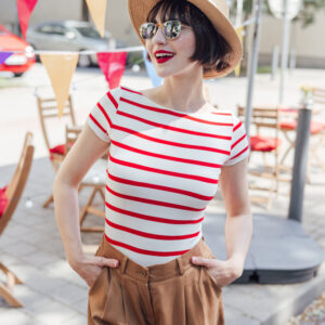 Bamboo tričko Dorothea s kr. rukávem červeno-smetanový proužek Velikost: XL