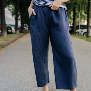 Lněné culottes Ronda modré Velikost: XL