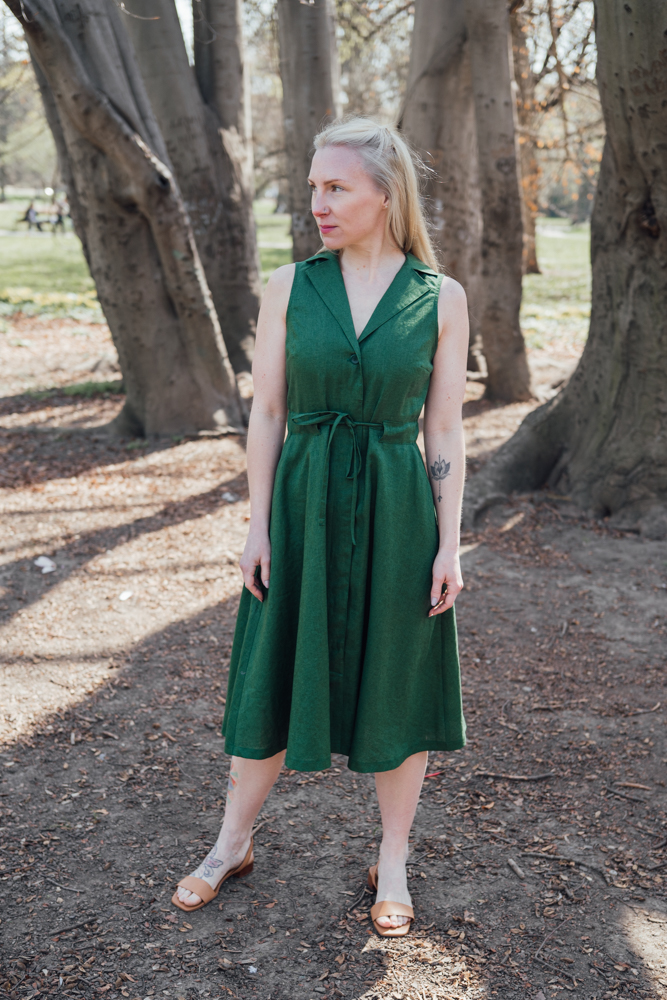 Lněné vestové šaty Madlen zelené Velikost: XL