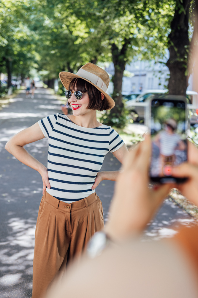Bamboo tričko Dorothea s kr. rukávem modro smetanový proužek Velikost: M