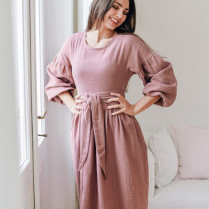 Mušelínové šaty Coco hnědo-růžové Velikost: S