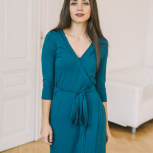 Bambusové zavinovací šaty Meda nefritové 3/4 rukáv