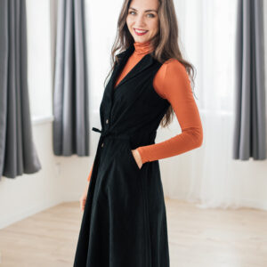 Manšestrové vestové šaty Madlen černé Velikost: XL