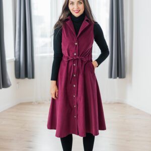 Manšestrové vestové šaty Madlen vínové Velikost: XL