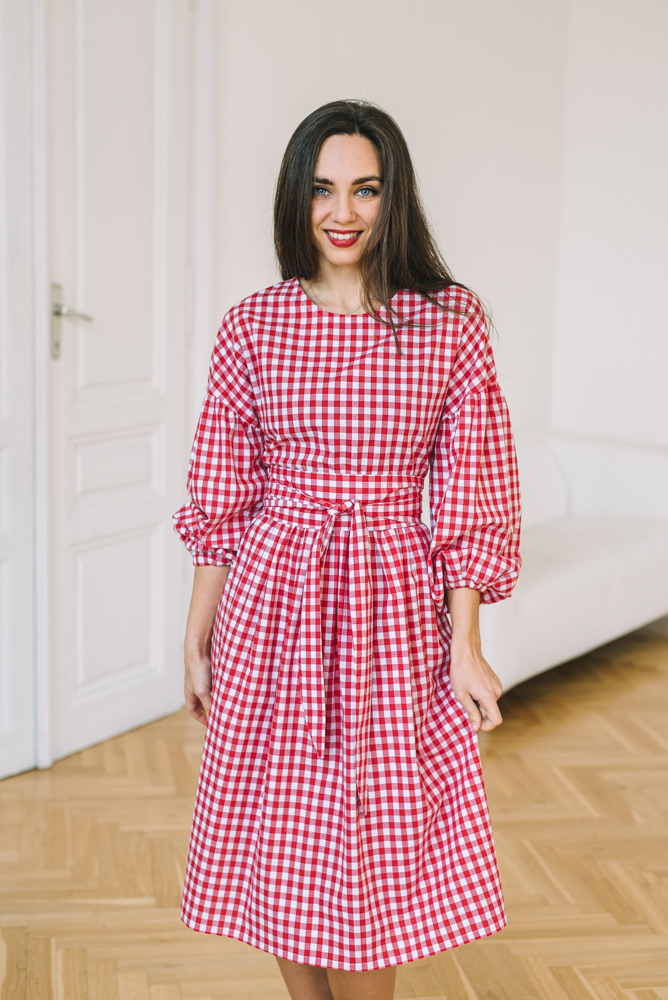 Šaty Coco červeno-bílá kostka Velikost: L