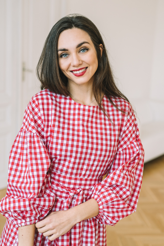 Šaty Coco červeno-bílá kostka Velikost: L