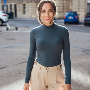 Žebrované tričko Rue s dl. rukávem petrolejové Velikost: XL