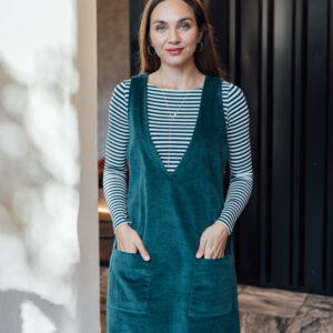 Manšestrové šaty Dina nefritové Velikost: XS