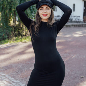 Žebrované šaty Rue černé s dlouhým rukávem Velikost: L