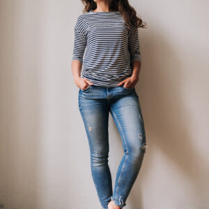 Balonové tričko Zina s 3/4 rukávem modrobílý proužek Velikost: L/XL