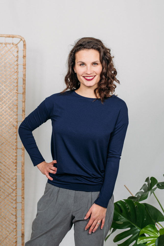 Balonové tričko Zina s dl. rukávem tmavě modré Velikost: XS/S