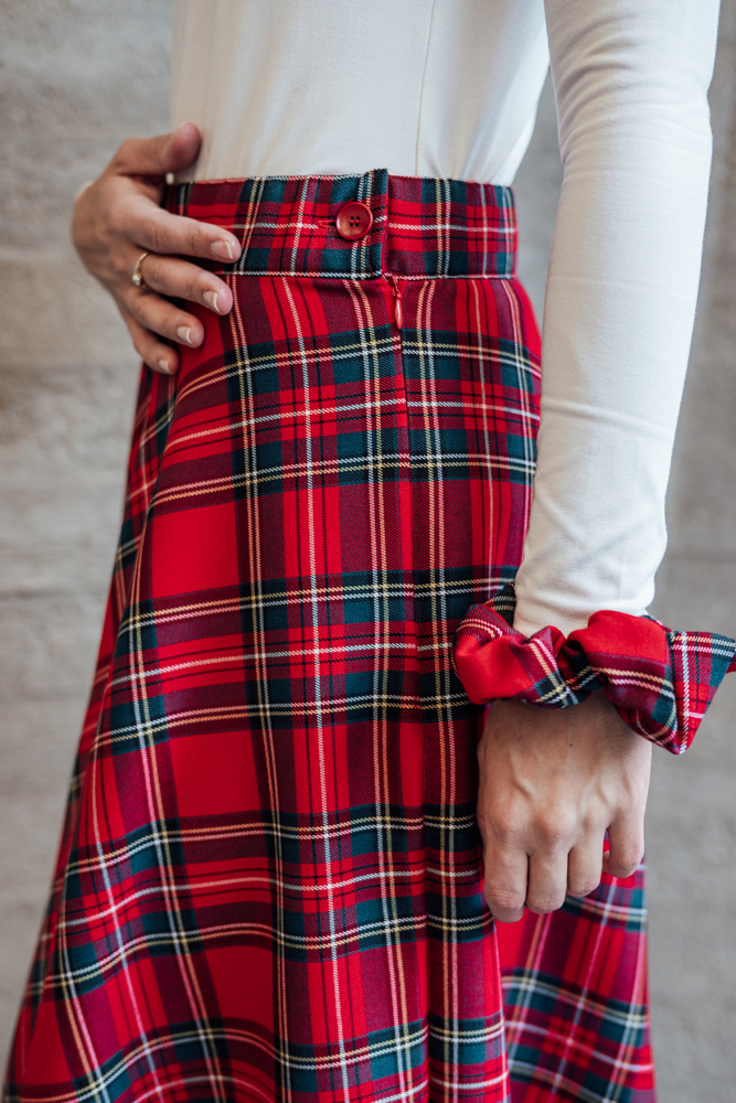 Červená tartanová sukně Bibi midi Velikost: S