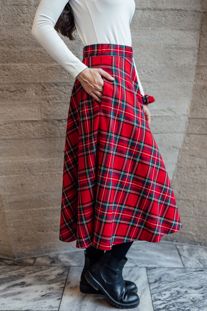 Červená tartanová sukně Bibi midi Velikost: S