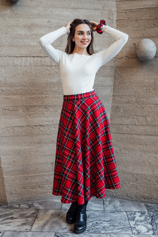 Červená tartanová sukně Bibi midi Velikost: S