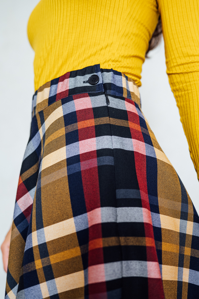 Modro-červeno-hořčicová tartanová sukně Bibi midi Velikost: S