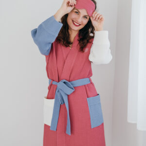 Wafflový župan růžovo-modro-bílý Velikost: XL