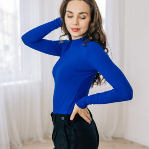 Žebrované tričko Rue s dl. rukávem královsky modré Velikost: XL