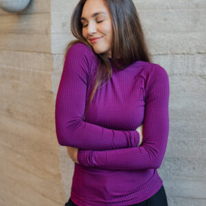 Žebrované tričko Rue s dl. rukávem švestkově fialové Velikost: S