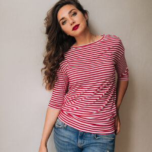 Balonové tričko Zina s 3/4 rukávem červeno-bílý proužek Velikost: L/XL