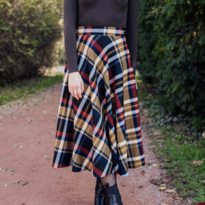 Modro-červeno-hořčicová tartanová sukně Bibi midi Velikost: XL