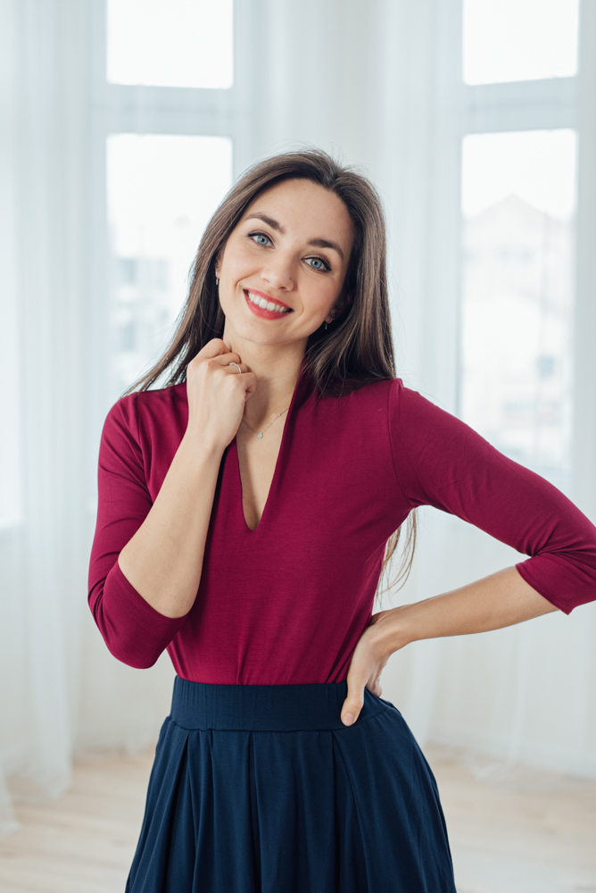 Bamboo tričko Odetta s 3/4 rukávem vínové Velikost: L