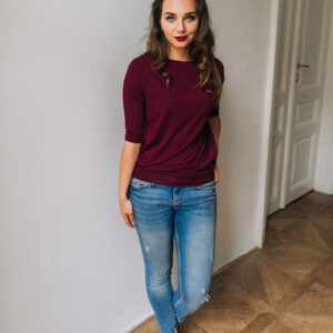Balonové tričko Zina s 3/4 rukávem vínové Velikost: L/XL
