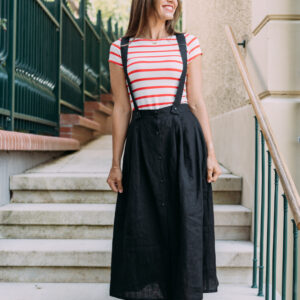 Lněná midi sukně Azora s kšandami černá Velikost: M