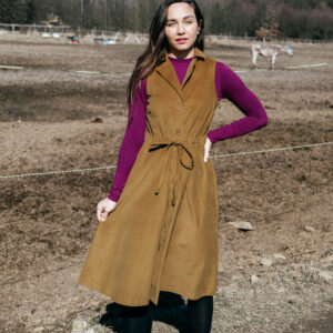 Manšestrové vestové šaty Madlen hořčicovo-olivové Velikost: XL