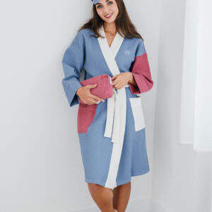 Wafflový župan modro-bílo-růžový Velikost: XL