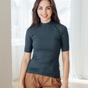 Žebrované tričko Rue po loket petrolejové Velikost: XL