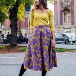 Zeleno-fialová vzorovaná sukně Bibi midi Velikost: XS