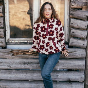 Beránková bunda Polly s květinami béžová Velikost: L/XL