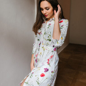 Košilové šaty Petal Picking Dense světlé tříčtvrteční rukáv s manžetou Velikost: S