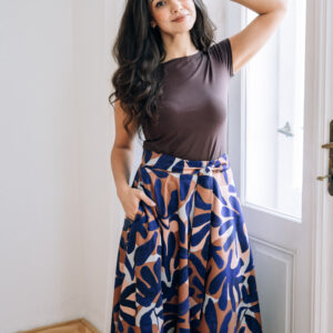 Sukně Bibi midi Modré listy Velikost: XL