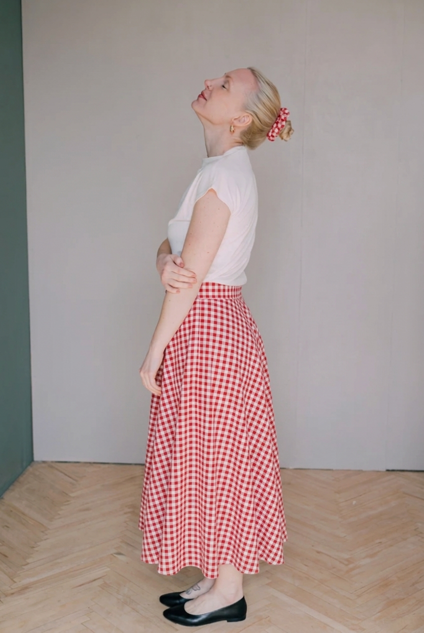 Červeno-bílá kostkovaná sukně Bibi midi Velikost: XL