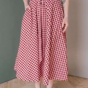 Červeno-bílá kostkovaná sukně Bibi midi Velikost: XL