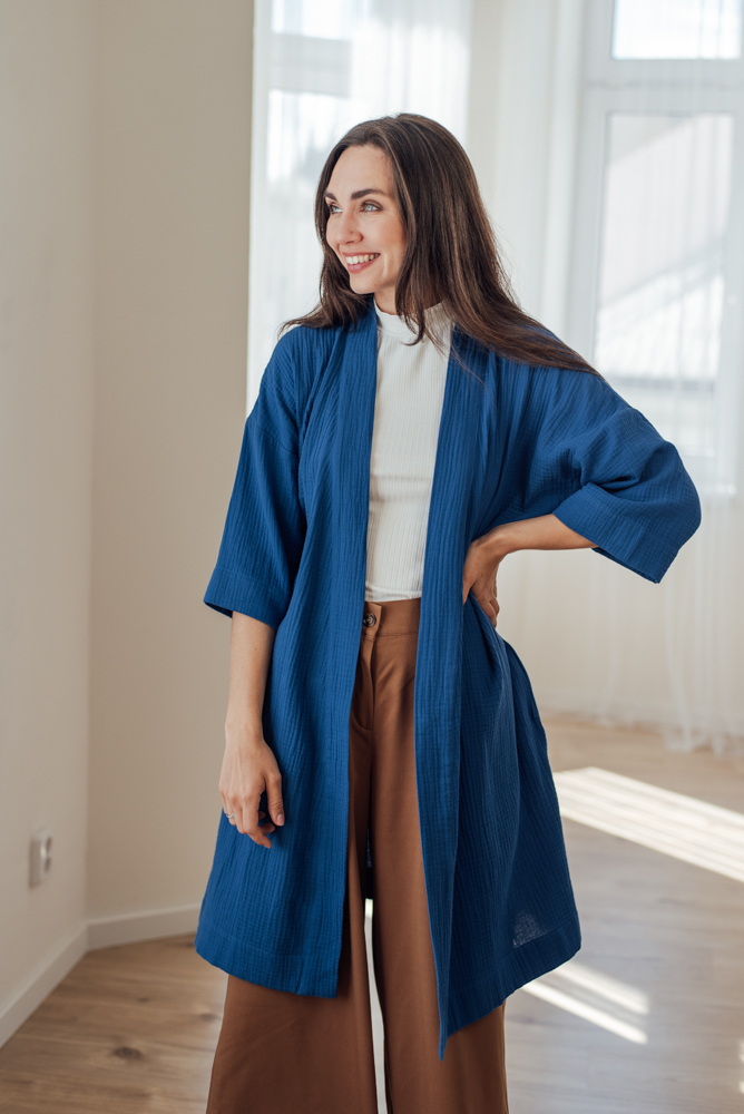 Mušelínový kimono kabátek královsky modrý Velikost: L/XL